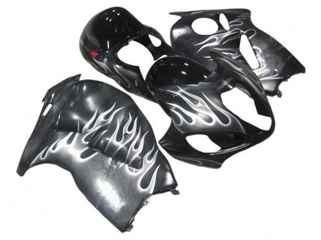 Suzuki GSXR 1300 Hayabusa Motorrad Verkleidung 1996-2007 - Grau Schwarz Weiss Flamme