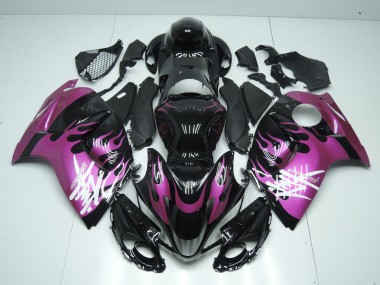 Suzuki GSXR 1300 Hayabusa Motorrad Verkleidung 2008-2020 - Glanzendes Schwarz Lila Flamme