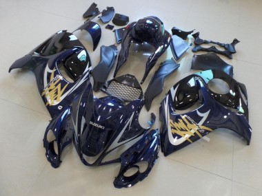 Suzuki GSXR 1300 Hayabusa Motorrad Verkleidung 2008-2020 - Dunkel Blau Schwarz Gold Silber