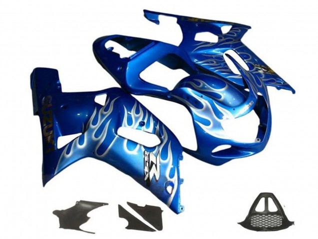 Suzuki GSXR1000 Motorrad Verkleidung 2000-2002 - Blau Weiss Flamme