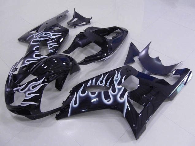 Suzuki GSXR 600 / GSXR 750 Motorrad Verkleidung 2001-2003 - Glanzendes Schwarz Weiss Flamme