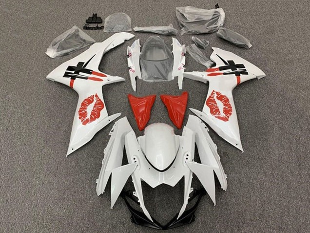 Suzuki GSXR 600 / GSXR 750 Motorrad Verkleidung 2011-2024 - Weiss Rot Lipstick Kiss