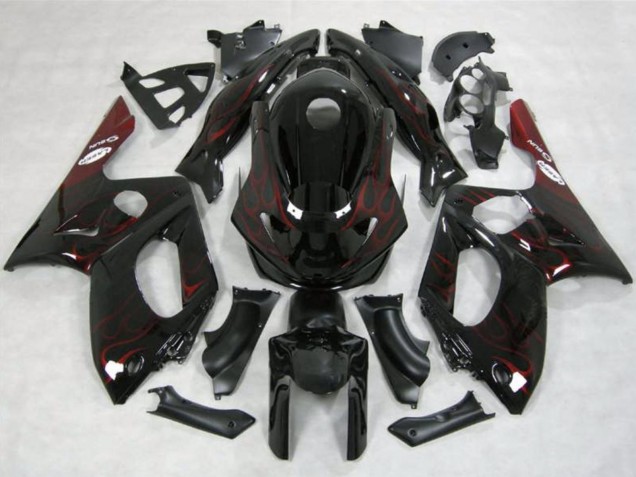 Yamaha YZF600R Thundercat Motorrad Verkleidung 1996-2007 - Glanzendes Schwarz Rot Flamme