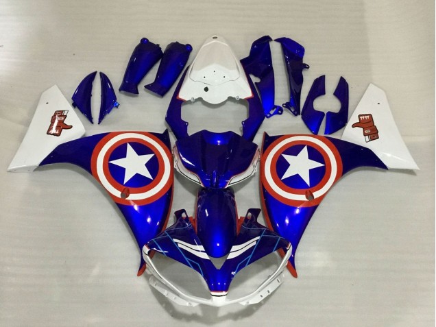 Yamaha YZF 1000 R1 Motorrad Verkleidung 2009-2011 - Blau Weiss Rot Stern Captain America