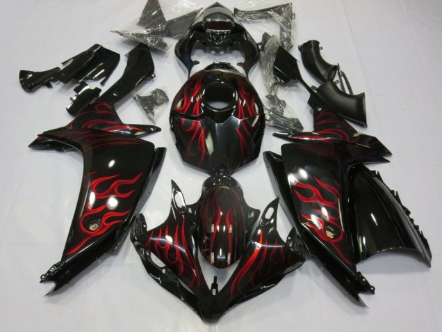 Yamaha YZF 1000 R1 Motorrad Verkleidung 2007-2008 - Glanzendes Schwarz Rot Flamme