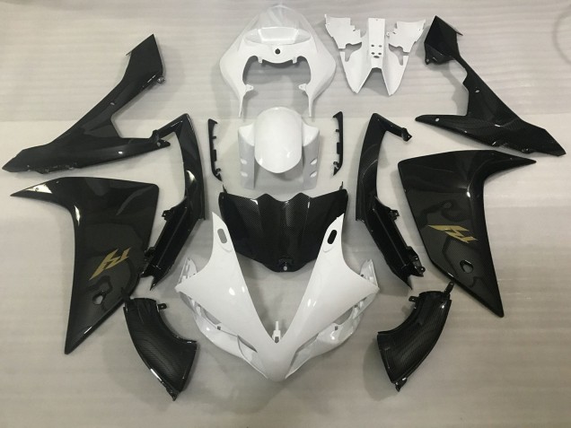 Yamaha YZF 1000 R1 Motorrad Verkleidung 2007-2008 - Weiss Kunst Carbonfaser Gold Aufkleber