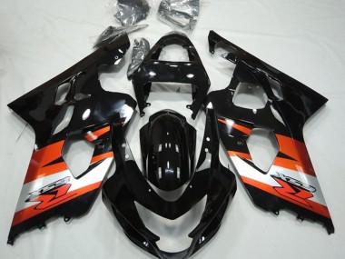 Suzuki GSXR 600 / GSXR 750 Motorrad Verkleidung 2004-2005 - Glanzendes Schwarz Orange Weiss mit Aufkleber