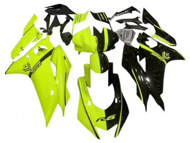 Yamaha YZF R6 Motorrad Verkleidung 2017-2023 - Neon Gelb Glanzendes Schwarz Geteiltes