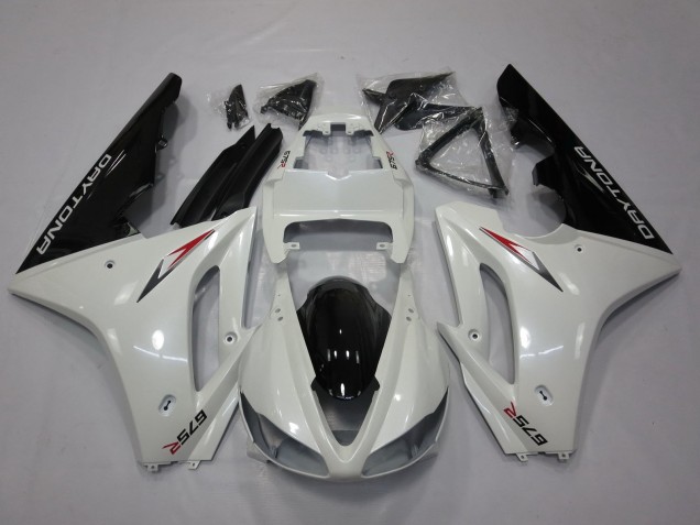 Triumph Daytona 675 Triple Motorrad Verkleidung 2009-2012 - Weiss Glanzendes Schwarz