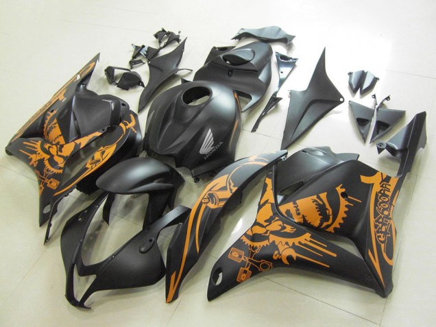 Honda CBR600RR Motorrad Verkleidung 2009-2012 - Matt Schwarz Orange Schadel