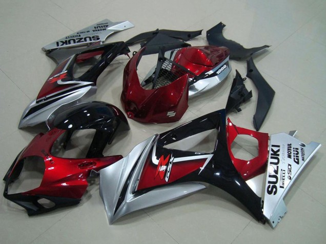 Suzuki GSXR 1000 Motorrad Verkleidung 2007-2008 - Rot Silber Glanzendes Schwarz