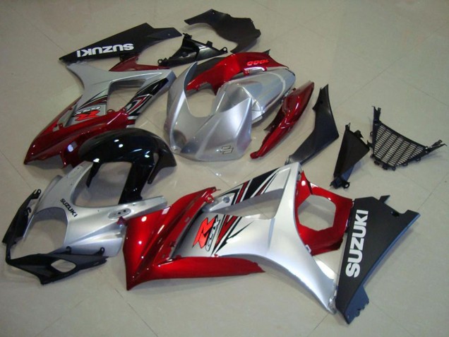 Suzuki GSXR 1000 Motorrad Verkleidung 2007-2008 - Rot Silber Glanzendes Schwarz