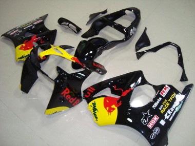 Kawasaki ZX6R Motorrad Verkleidung 2000-2002 - Glanzendes Schwarz Gelb Red Bull