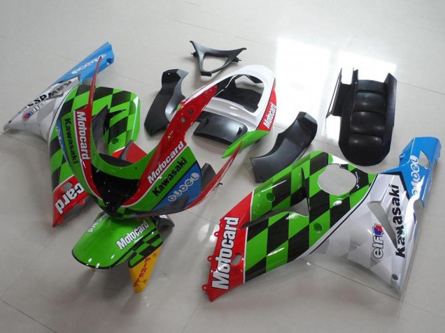 Kawasaki ZX6R Motorrad Verkleidung 2003-2004 - Weiss Rot Grun Blau Schwarz Motocard