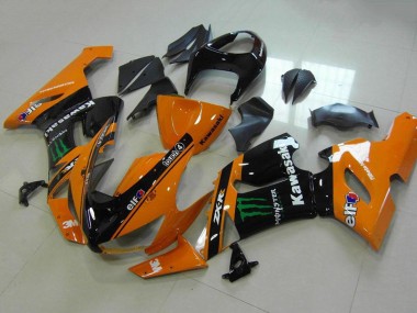 Kawasaki ZX6R Motorrad Verkleidung 2005-2006 - Orange Schwarz Grun Monster