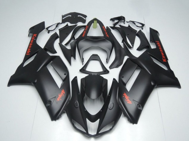 Kawasaki ZX6R Motorrad Verkleidung 2007-2008 - Matt Schwarz mit Rot Aufkleber