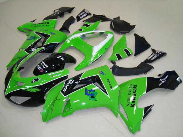 Kawasaki ZX10R Motorrad Verkleidung 2006-2007 - Grun Weiss Glanzendes Schwarz