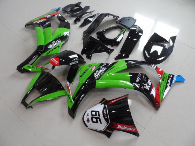 Kawasaki ZX10R Motorrad Verkleidung 2011-2015 - Grun Rot Glanzendes Schwarz KIPS Motocard Elf 66