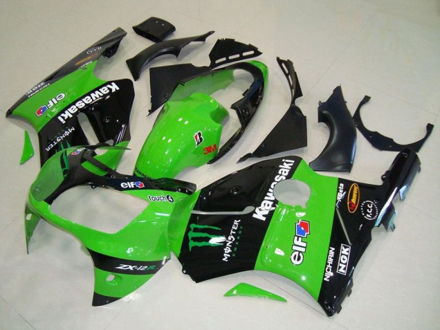 Kawasaki ZX12R Motorrad Verkleidung 2000-2001 - Grun Glanzendes Schwarz Elf Touch4 Monster