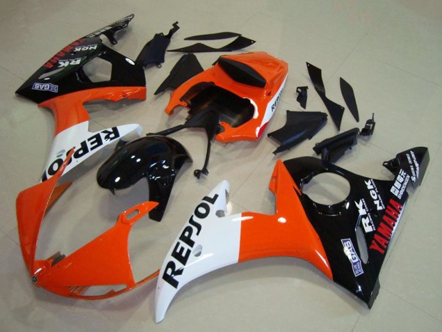 Yamaha YZF R6 Motorrad Verkleidung 2003-2004 - Orange Weiss Glanzendes Schwarz Repsol