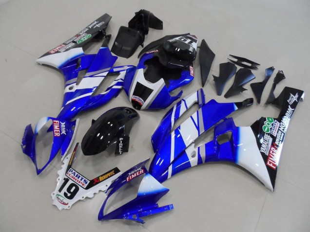 Yamaha YZF R6 Motorrad Verkleidung 2006-2007 - Weiss Blau Glanzendes Schwarz Fimer Yamalube