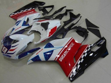 Ducati 848 Motorrad Verkleidung 2007-2014 - Weiss Rot Blau Glanzendes Schwarz Corse 69