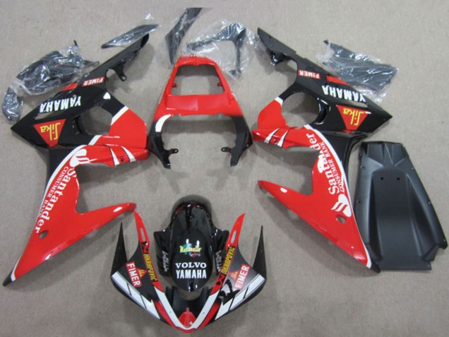 Yamaha YZF R6 Motorrad Verkleidung 2003-2004 - Rot Weiss Glanzendes Schwarz Santunder Fimer Volvo
