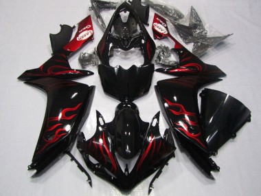 Yamaha YZF R1 Motorrad Verkleidung 2007-2008 - Glanzendes Schwarz Rot Flamme