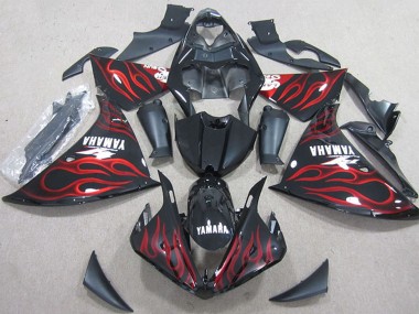 Yamaha YZF R1 Motorrad Verkleidung 2012-2014 - Glanzendes Schwarz Rot Flamme