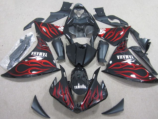 Yamaha YZF R1 Motorrad Verkleidung 2012-2014 - Glanzendes Schwarz Rot Flamme