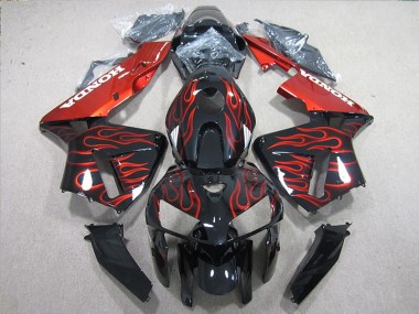 Honda CBR600RR Motorrad Verkleidung 2005-2006 - Glanzendes Schwarz Rot Flamme