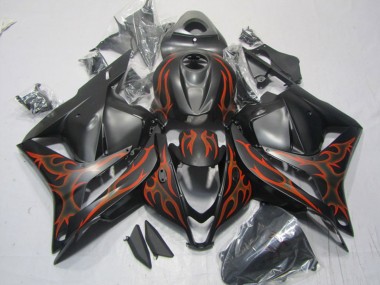 Honda CBR600RR Motorrad Verkleidung 2009-2012 - Matt Schwarz Orange Flamme