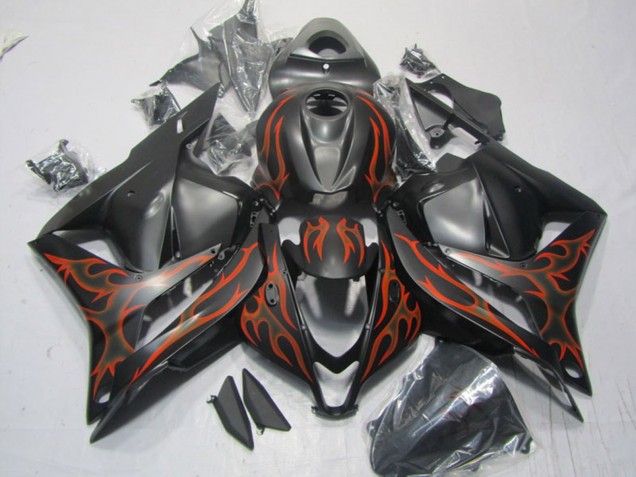 Honda CBR600RR Motorrad Verkleidung 2009-2012 - Matt Schwarz Orange Flamme