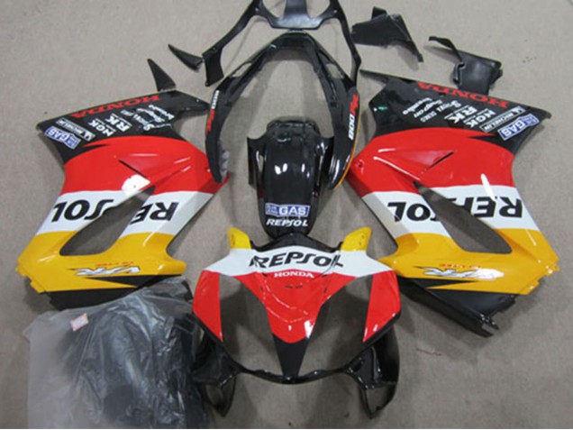 Honda VFR 800 Motorrad Verkleidung 2002-2013 - Gelb Weiss Rot Glanzendes Schwarz Repsol
