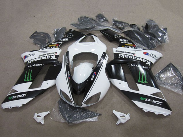 Kawasaki ZX6R Motorrad Verkleidung 2007-2008 - Schwarz Weiss Monster