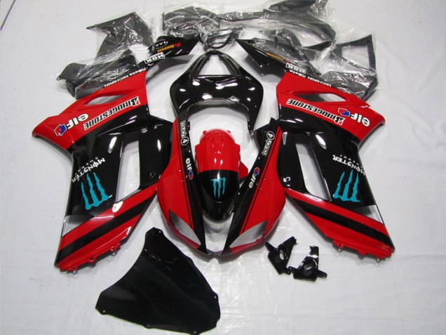Kawasaki ZX6R Motorrad Verkleidung 2007-2008 - Rot Schwarz Monster