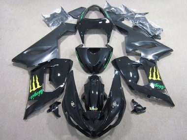 Kawasaki ZX6R Motorrad Verkleidung 2005-2006 - Glanzendes Schwarz Gelb Monster