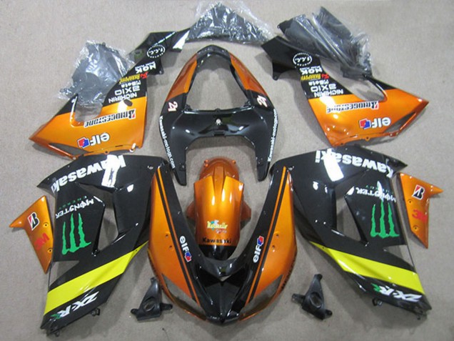 Kawasaki ZX10R Motorrad Verkleidung 2006-2007 - Orange Gelb Glanzendes Schwarz Grun Monster