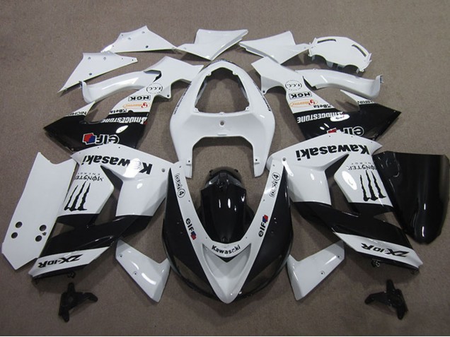 Kawasaki ZX10R Motorrad Verkleidung 2006-2007 - Weiss Glanzendes Schwarz Elf Touch4 Monster Energy