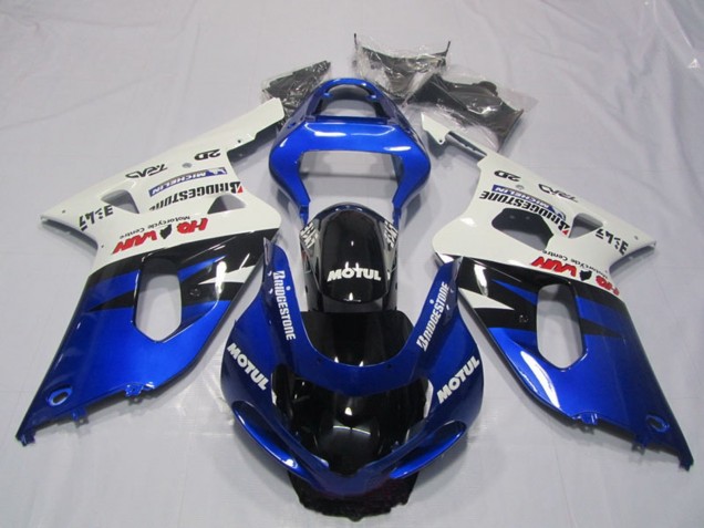 Suzuki GSXR 600 Motorrad Verkleidung 2001-2003 - Weiss Blau Glanzendes Schwarz Motul
