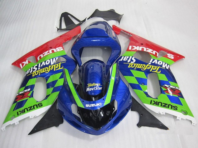 Suzuki GSXR 600 Motorrad Verkleidung 2001-2003 - Blau Grun Rot Telefonica MoviStar
