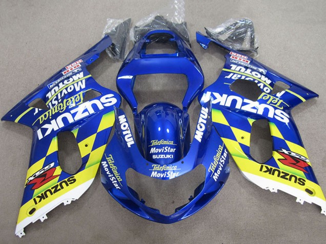 Suzuki GSXR 600 Motorrad Verkleidung 2001-2003 - Blau Gelb Telefumica MoviStar