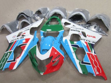 Suzuki GSXR 600 Motorrad Verkleidung 2004-2005 - Weiss Blau Grun Rot Motul