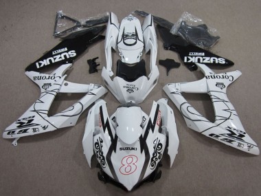 Suzuki GSXR 600 Motorrad Verkleidung 2008-2010 - Weiss Schwarz Corona Extra Motul 8
