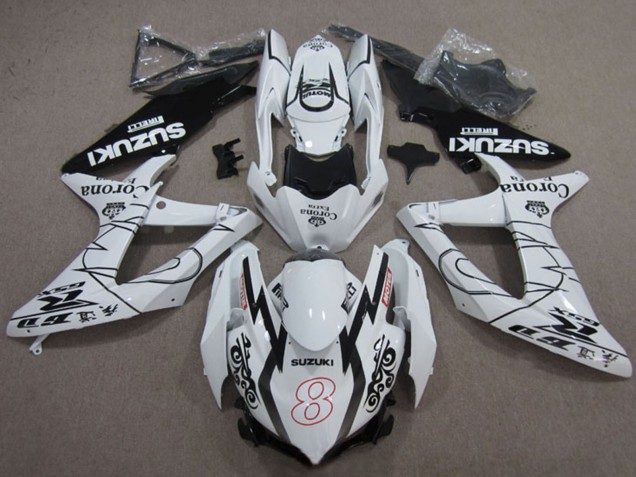 Suzuki GSXR 600 Motorrad Verkleidung 2008-2010 - Weiss Schwarz Corona Extra Motul 8