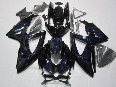 Suzuki GSXR 600 Motorrad Verkleidung 2008-2010 - Glanzendes Schwarz Blau Flamme