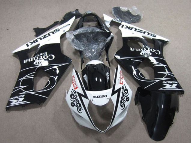 Suzuki GSXR 1000 Motorrad Verkleidung 2003-2004 - Weiss Glanzendes Schwarz Corona Extra Motul