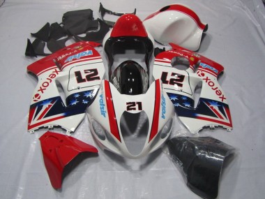 Suzuki GSXR 1300 Hayabusa Motorrad Verkleidung 1996-2007 - Weiss Rot Blau Xerox 21