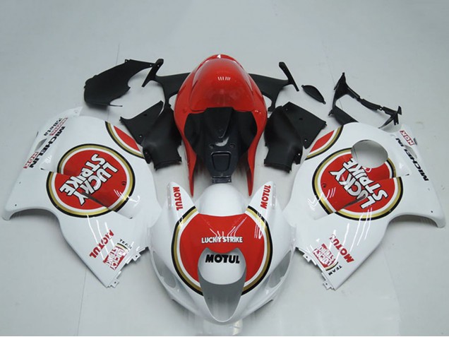 Suzuki GSXR 1300 Hayabusa Motorrad Verkleidung 1996-2007 - Weiss Rot Lucky Strike Motul