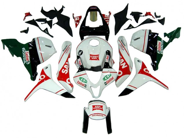Honda CBR600RR Motorrad Verkleidung 2009-2012 - Weiss Rot Grun Castrol San Carlo